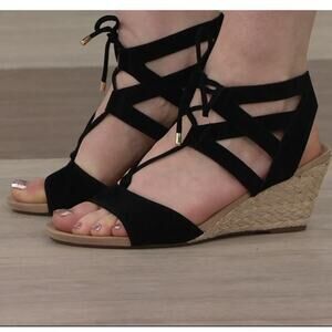 Vionic Women's Tansy Lace Up Wedge Espadrille Sandals Casual Vacation Black Sz 9